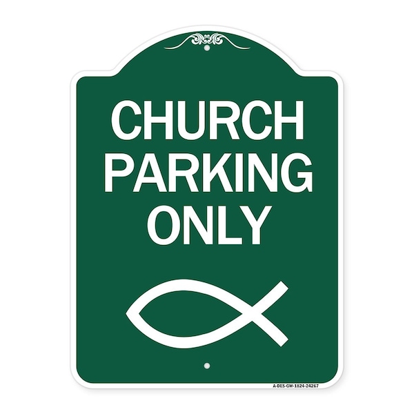 Signmission Designer Series Church Parking, Green & White Aluminum Architectural Sign, 18" x 24", GW-1824-24267 A-DES-GW-1824-24267 - main